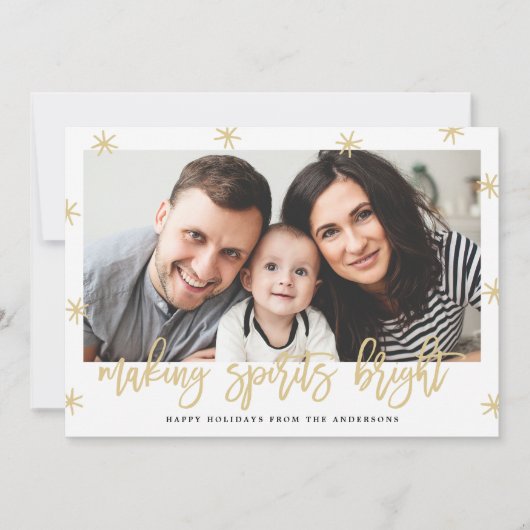Making モダン Spirits Bright金ゴールドスクリプト写真 シーズンカード (正面)