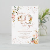 Making 40 Look Goodフローラバラ金ゴールド 箔招待状 (立ち正面)