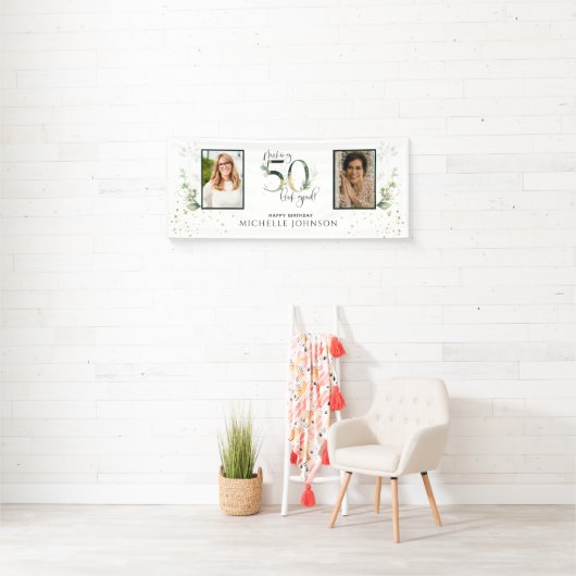 Making 50 Look Good Green金ゴールドフォト誕生日 横断幕 (インサイチュ)