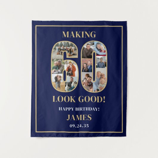 Making 60 Look Good Photo Collage 60th Birthday  タペストリー (正面)