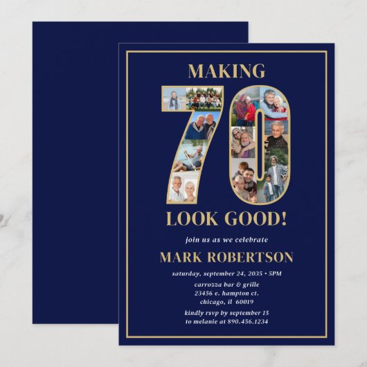 Making 70 Look Good Photo Birthday 招待状 (正面/裏面)