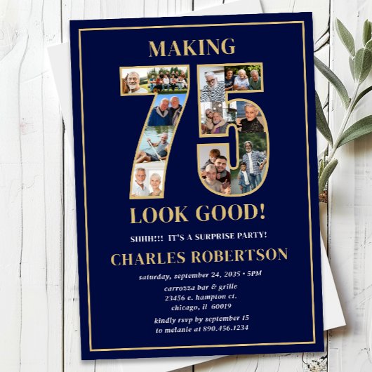 Making 75 Look Good Photo Surprise Birthday 招待状