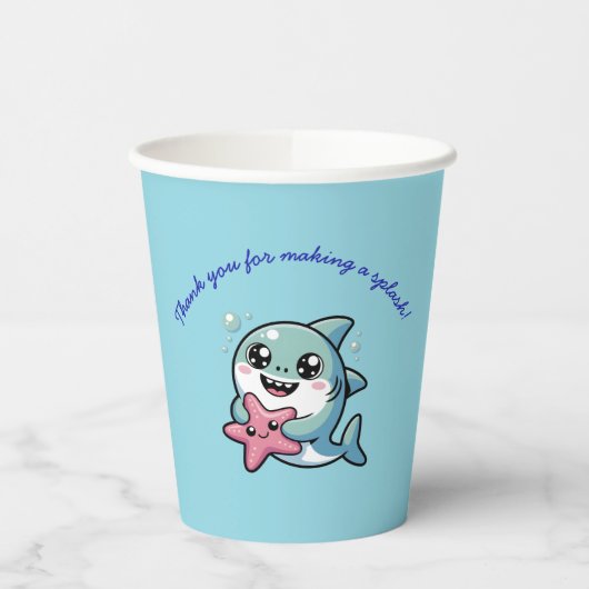 Making a Splash Cute Kawaii Shark Baby Shower 紙コップ (左)
