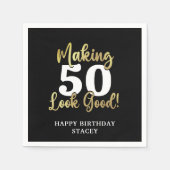 MAKING AGE LOOK GOODブラック金ゴールド誕生日 スタンダードカクテルナプキン (正面)