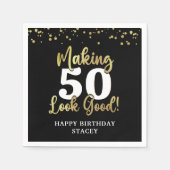 MAKING AGE LOOK GOODブラック金ゴールド誕生日 スタンダードカクテルナプキン (正面)