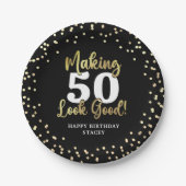 MAKING AGE LOOK GOODブラック金ゴールド誕生日 ペーパープレート (正面)