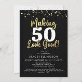 MAKING AGE LOOK GOODブラック金ゴールド誕生日 招待状 (正面)