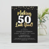 MAKING AGE LOOK GOODブラック金ゴールド誕生日 招待状 (スタンド正面)