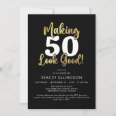 MAKING AGE LOOK GOODブラック金ゴールド誕生日 招待状 (正面)