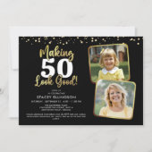 MAKING AGE Look Good 2写真黒金ゴールド誕生日 招待状 (正面)