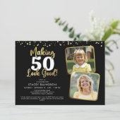 MAKING AGE Look Good 2写真黒金ゴールド誕生日 招待状 (スタンド正面)