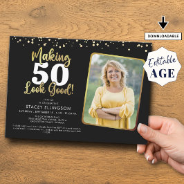 Making AGE Look Good Black金ゴールドフォト誕生日 招待状