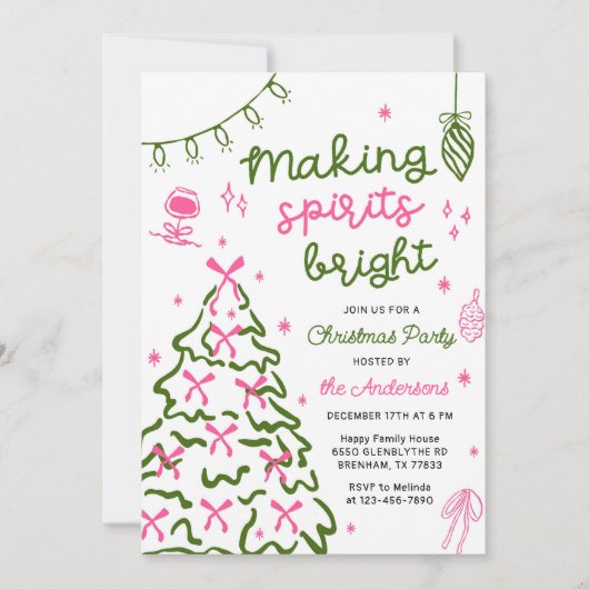 Making Spirit Bright Hand Drawn Christmas Party 招待状 (正面)