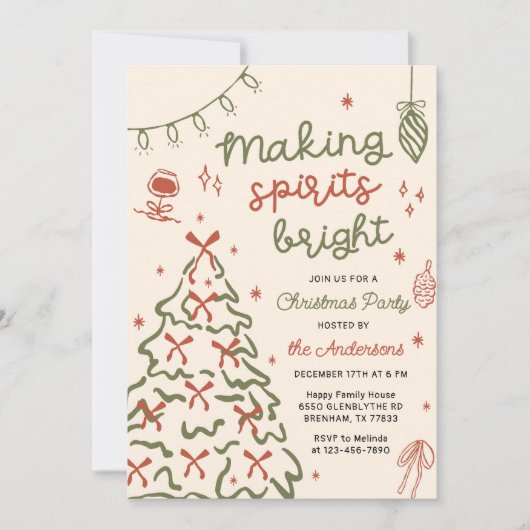 Making Spirit Bright Hand Drawn Christmas Party 招待状 (正面)