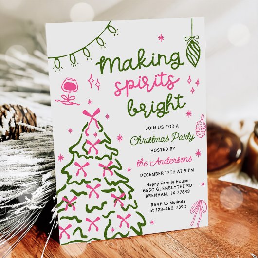 Making Spirit Bright Hand Drawn Christmas Party 招待状