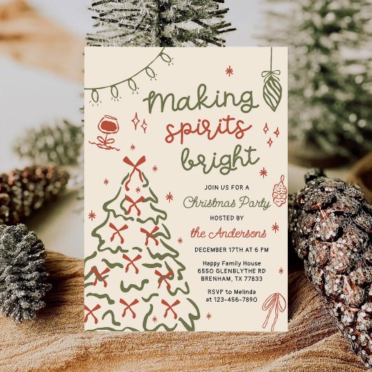 Making Spirit Bright Hand Drawn Christmas Party 招待状