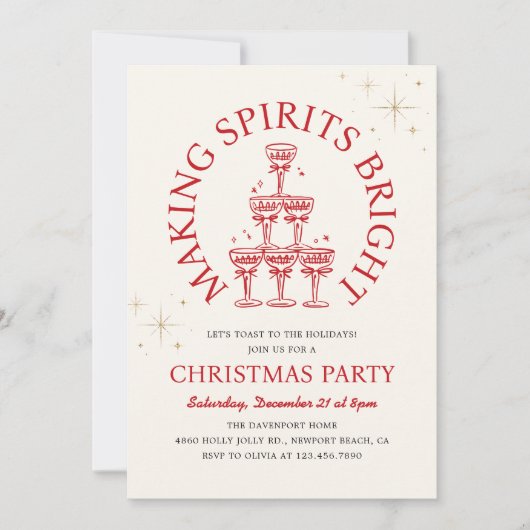 Making Spirits Bright Champagne Christmas Party 招待状 (正面)