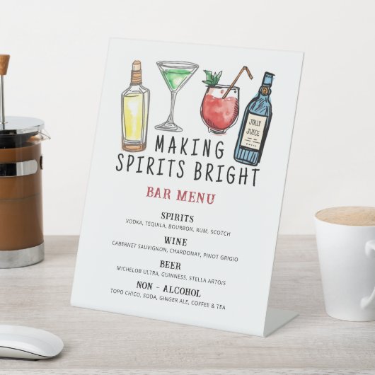Making Spirits Bright Christmas Bar Menu Sign 台座サイン (インサイチュ)