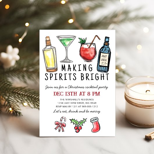Making Spirits Bright Christmas Cocktail Party 招待状