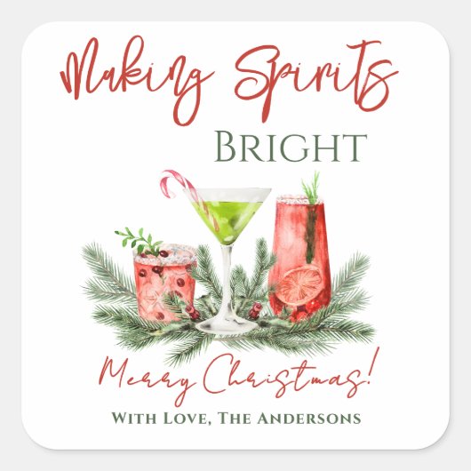 Making Spirits Bright Festive Cocktails Holiday スクエアシール (正面)