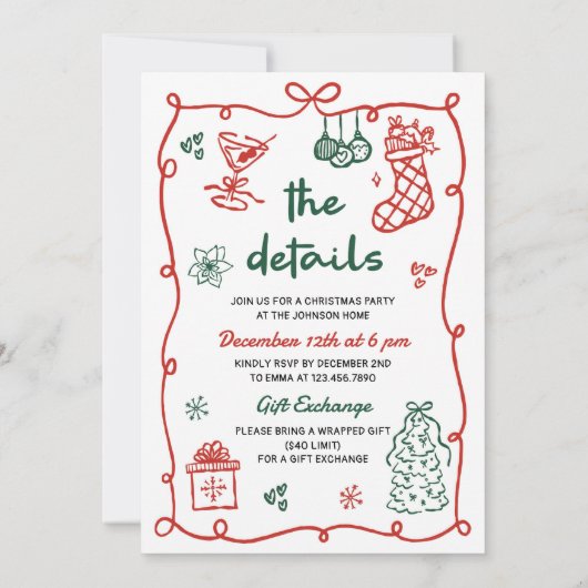 Making Spirits Bright Hand Drawn Christmas Party 招待状 (裏面)