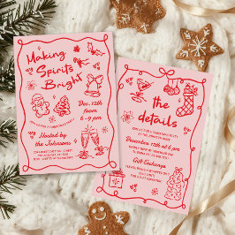 Making Spirits Bright Hand Drawn Christmas Party 招待状
