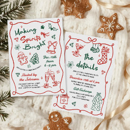 Making Spirits Bright Hand Drawn Christmas Party 招待状