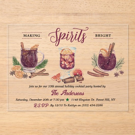 Making Spirits Bright | Holiday Cocktail Party アクリル招待状 (正面)