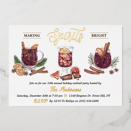 Making Spirits Bright | Holiday Cocktail Party 箔招待状 (正面)