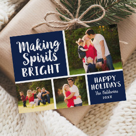Making Spirits Bright Navy Script Photo Collage シーズンカード