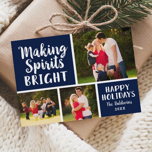 Making Spirits Bright Navy Script Photo Collage シーズンカード