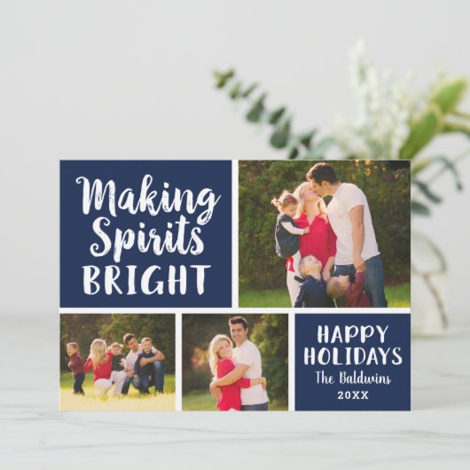 Making Spirits Bright Navy Script Photo Collage シーズンカード (スタンド正面)