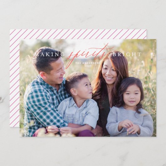 Making Spirits Bright Photo Christmas Card 招待状 (正面/裏面)