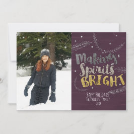 Making Spirits Bright Silver 葉 Holiday Photo シーズンカード