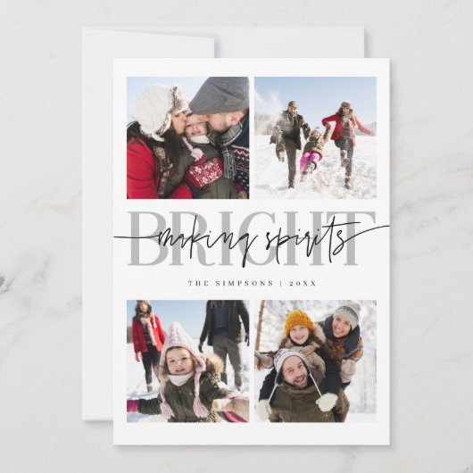 Making Spirits Bright White Christmas Multi Photo シーズンカード (正面)