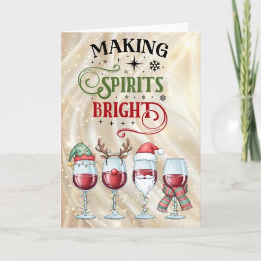 Making Spirits Bright Wine Glass Christmas シーズンカード (正面)