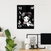 MAKO Maiko Geisha Cherry Blossoms Japanese ポスター (ホームオフィス)