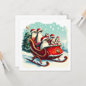 MAKOM1000-Christmas - Penguins in Christmas Sleigh カード (正面/裏面インサイチュ)