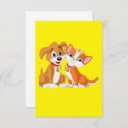 MAKOM ART – かわいい犬と猫のイラストレーション感謝していY サンキューカード (正面/裏面)