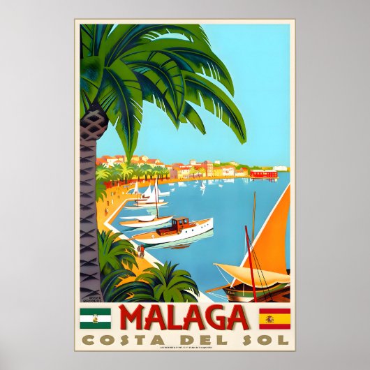 Malaga Costa Del Sol Mediterranean Spain Beach ポスター (正面)