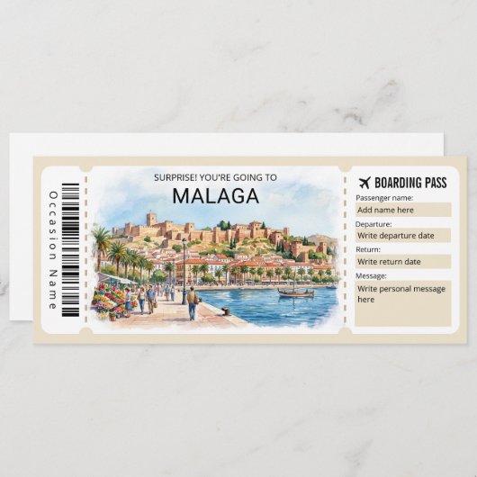 Malaga Spain Trip Boarding Pass Ticket 招待状 (正面/裏面)
