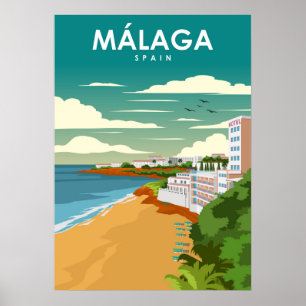Malaga Spain Vintage Minimal Retro Travel Poster ポスター