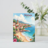 Malaga Spain Watercolor Painting Travel watercolo ポストカード (スタンド正面)