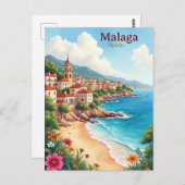 Malaga Spain Watercolor Painting Travel watercolo ポストカード (正面/裏面)