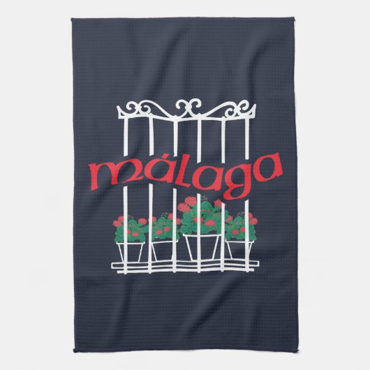 Malaga, window with flowers キッチンタオル (縦)