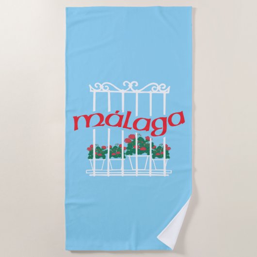 Malaga, window with flowers ビーチタオル (正面)
