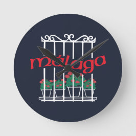 Malaga, window with flowers ラウンド壁時計