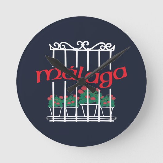 Malaga, window with flowers ラウンド壁時計 (正面)