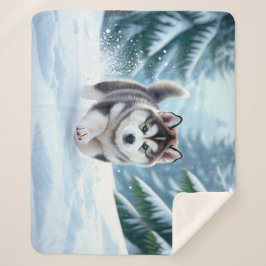 Malamute Pup in the Snow シェルパブランケット