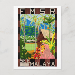 Malaya Vintage Travel Poster Restored ポストカード